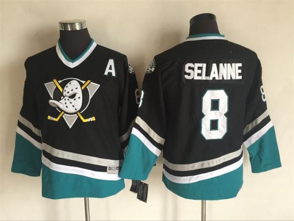 Kinder Anaheim Ducks Eishockey Trikot Retro Selanne #8 Schwarz